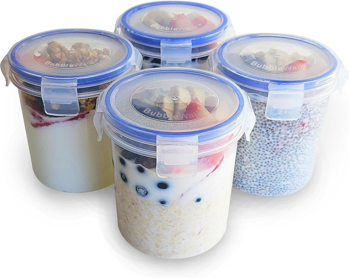 Overnight Oats Container with Lids (4-Piece set) - 16 oz Plastic Containers with Lids